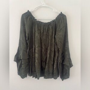 Michael Kors Jacquard Satin Off Shoulder Top Ivy Pattern Bell Puff Sleeve NWT Sm